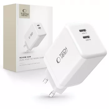 TECH-PROTECT NC45W-GAN 2-port Netværkslader PD 45W hvid