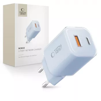 TECH-PROTECT NCM33 2-port netværkslader PD 33W / QC3.0 babyblå