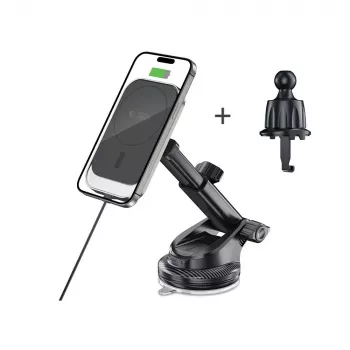 TECH-PROTECT MM15W-V9 Magnetisk MagSafe Holder til Instrumentbræt & Ventilation, Trådløs Oplader 15W, sort