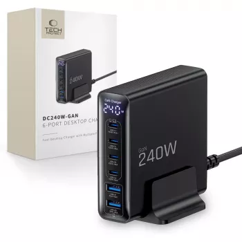 TECH-PROTECT DC240W-GAN 6-Port Skrivebordsoplader PD 240W / QC3.0 sort