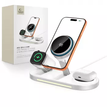 TECH-PROTECT A51 ARCTICBOOST 3-i-1 Magnetisk MagSafe Trådløs Lader 25W Qi2.2 hvid