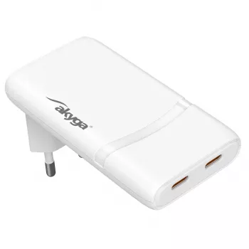 Akyga AK-CH-32 Slim GaN USB-C Charger 65 W, 2 x USB-C PD, White