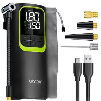 VAYOX VA0410 genopladelig luftpumpe 8000mAh cylinder 19mm med powerbank-funktion