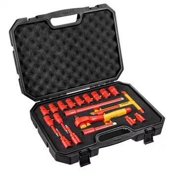 NEO TOOLS 1000V isoleret topnøglesæt, 19 dele, 1/2 inch fatning, chrom-vanadium-stål, VDE-certificeret