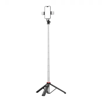 HURTEL selfie stick WC13YDS teleskopstativ 1,3 m med dobbelt LED-lys og telefonholder - sort