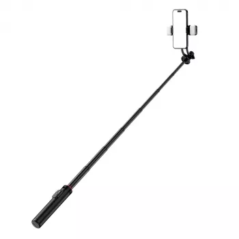WOZINSKY selfie stick WC12YDS teleskopstativ 1,3 m aluminiumslegering med dobbelt LED-lys og telefonholder - sort