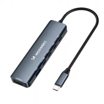 WOZINSKY WHBC10Y4S USB-C-hub 6-i-1 multifunktion aluminium med 15 cm kabel - grå