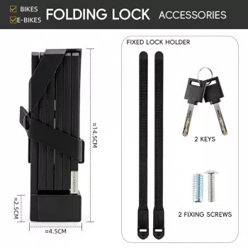 ROCKBROS foldelås 32140003001 nøglelås med holder foldbar 88 cm sort