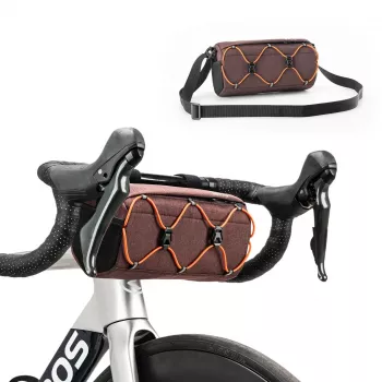 ROCKBROS cykelstyrpose 2,2L brun PU-læder EVA vandafvisende med telefonholder