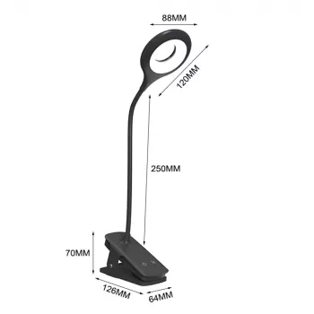 WOZINSKY Mini Wireless LED-læselampe med clip og USB-C-kabel - sort