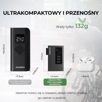 ROCKBROS AS240 PRO trådløs luftpumpe, 120 PSI kompressor, 420 mAh, sort