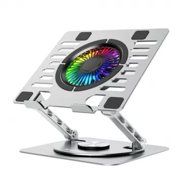 Wozinsky WDCX-X16-AS CoolBase RGB laptop- og tabletkølestativ med 360°-drejning - sølv