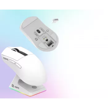 AQIRYS Zephyr trådløs gaming-mus, 2,4 GHz + Bluetooth, 26000 DPI, hvid