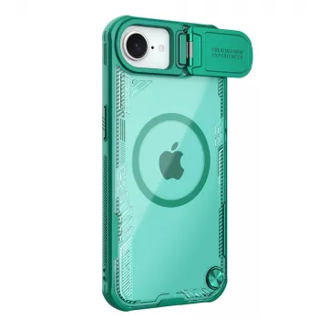 Nillkin Iceblade Prop Magnetic Case med kameraafdækning og standfod til iPhone 16e / 17e - grøn