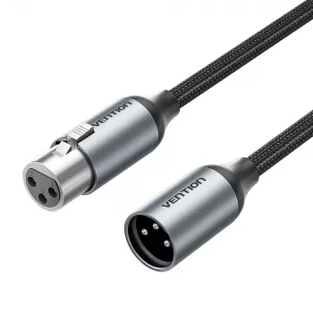 VENTION BKHHI XLR-mikrofonkabel 3m sort nylonflet med aluminiumsstik