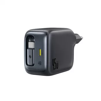 Baseus EnerCore CJ11 45W billader med USB-C-port og udtrækkeligt USB-C-kabel - sort