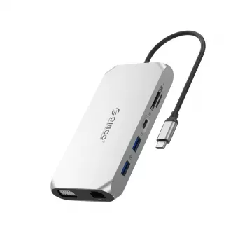 ORICO XCR 12-i-1 USB-C dockingstation med 2x HDMI 4K 60Hz, VGA, USB-A 3.1, USB-C PD 100W, Gigabit Ethernet, SD/microSD, Audio - grå