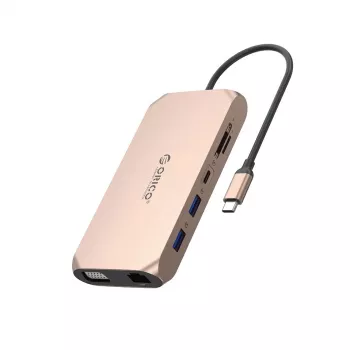 ORICO XCR 12-i-1 USB-C dockingstation med 100W PD, HDMI, VGA, Gigabit Ethernet, SD/microSD, Roséguld