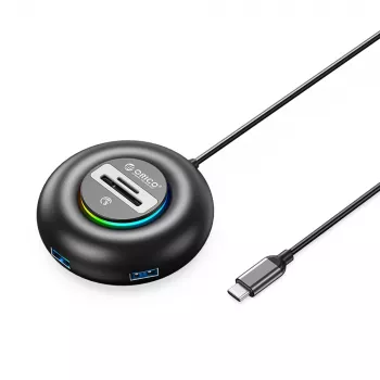 ORICO YXR5-C3 RGB 4-port USB-A 3.0 hub med SD- og microSD-kortlæser, 1,8 m kabel, sort