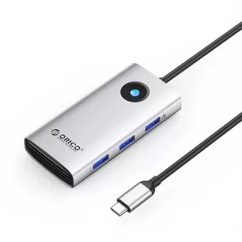 ORICO PW11 USB-C dockingstation 6-i-1, 3x USB-A 3.0, 1x USB-C PD 100W, 1x HDMI 4K 30Hz, 1x RJ45 2.5G Ethernet, sølv