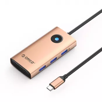 ORICO PW11 6-i-1 USB-C dockingstation, 3x USB-A 3.0, 1x USB-C PD 100W, 1x HDMI 4K 30Hz, 1x RJ45 2.5G Ethernet, Roséguld