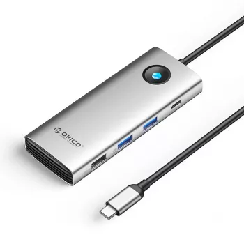 ORICO PW11 USB-C 8-i-1 dockingstation, 2x USB-A 3.0, 1x USB-A 2.0, 1x USB-C 3.0, 1x USB-C PD 100W, 1x HDMI 4K 60Hz, 1x VGA 1080P 60Hz, 1x RJ45 Gigabit Ethernet, sølv