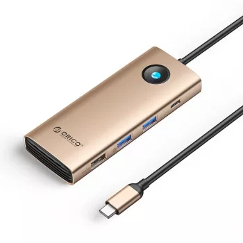 ORICO PW11 USB-C Hub 8-in-1 with 2x USB-A 3.0, 1x USB-A 2.0, 1x USB-C 3.0, 1x USB-C PD 100W, 1x HDMI 4K 60Hz, 1x VGA 1080P 60Hz, 1x RJ45 Gigabit Ethernet - Rose Gold