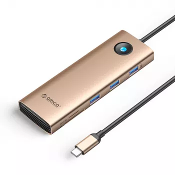 ORICO PW11 USB-C dockingstation 9-i-1, 3x USB-A 3.0, 1x USB-C PD 100W, 1x HDMI 4K 60Hz, 1x VGA 1080P 60Hz, 1x microSD/SD, 1x RJ45 Gigabit Ethernet - Rose Gold