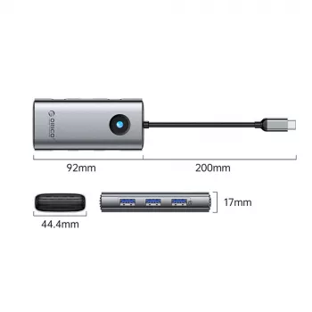 ORICO PW11 USB-C dockingstation 6-i-1, 3x USB-A 3.0, 1x USB-C PD 100W, 1x HDMI 4K 30Hz, 1x RJ45 2.5G Ethernet, grå
