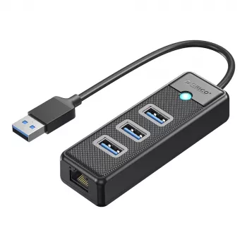 ORICO PW3UR25-U3 4-port USB hub med 3x USB-A 3.0 og 2.5G Ethernet, 1 m kabel, sort
