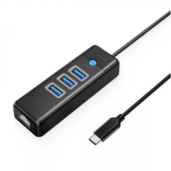 ORICO PW3UR25-C3 4-port USB hub med 2.5G Ethernet-adapter - sort