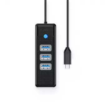 ORICO PW3UR25-C3 4-port USB hub med 2.5G Ethernet-adapter - sort