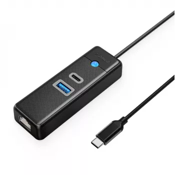 ORICO PW3UR25-C3 3-port USB-C-hub med 2,5G Ethernet, 1x USB-A 3.0, 1x USB-C 3.0, 1 m kabel, sort