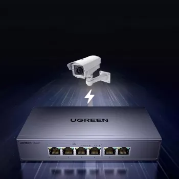 Ugreen 6-port Gigabit Ethernet-switch med PoE+ - grå
