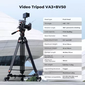K&F Concept Professionelt videostativ med fluidhoved 192cm KF09.147