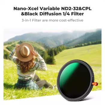 K&F Concept Nano-X MRC Hybrid Filter 3-i-1 77 mm Fader ND2-32 + CPL + Black Diffusion 1/4