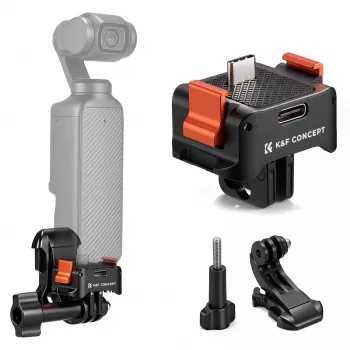 KF hurtigspændeadapter med USB-C-ladefunktion til DJI Osmo Pocket 3/4, GoPro-holder, 1/4 inch gevind, sort