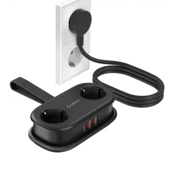 ORICO AP3 20W GaN power strip 5-i-1 2x AC + 2x USB-A + 1x USB-C - sort