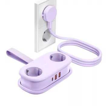 ORICO AP3 20W GaN 5-i-1 stikdåse, 2x AC + 2x USB-A + 1x USB-C, lilla, 1,5m kabel