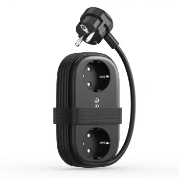 ORICO AP3 65W GaN 6-i-1 stikdåse med 2 AC-stikdåser, 2 USB-A- og 2 USB-C-porte, 1,5 m kabel, sort