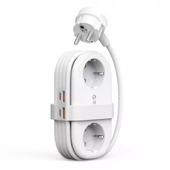 ORICO AP3 65W GaN 6-i-1 power strip med 2 AC-stikdåser, 2 USB-A- og 2 USB-C-porte - hvid