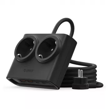 ORICO PDC25 25W 6-i-1 stikdåse med 2 AC-stikdåser, 2 USB-A- og 2 USB-C-porte - sort