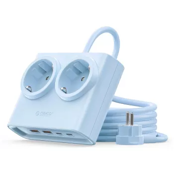 ORICO PDC25 25W 6-i-1 desktop power strip med 2 AC-stikdåser, 2 USB-A og 2 USB-C-porte - blå