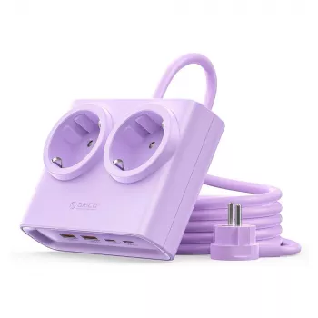 ORICO PDC25 25W 6-i-1 stikdåse med 2 AC-stikdåser, 2 USB-A og 2 USB-C-porte - lilla