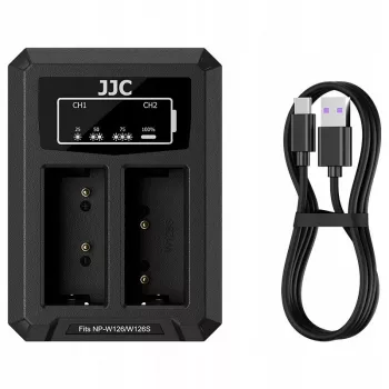 JJC Dual USB-C-lader til 2x Fujifilm NP-W126 / NP-W126S batteri DCH-W126TC