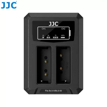 JJC dual USB-oplader til Olympus BLS-1 BLS-5 BLS-50-batterier