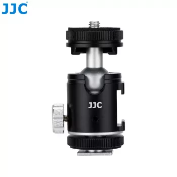 JJC BH-SM1 3D mini-kuglehoved af aluminiumslegering med 3 koldskosko, 1/4 inch skrue, sort