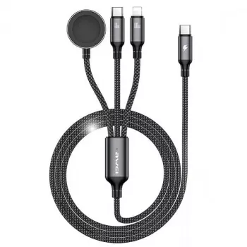 AWEI W23 3-i-1 USB-C/Lightning/Apple Watch-ladekabel 100W/10W/2,5W sort