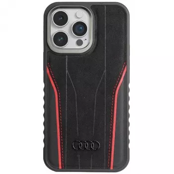 Audi Ægte læder MagSafe iPhone 14 Pro Max 6,7 inch Sort-Rød Hardcase