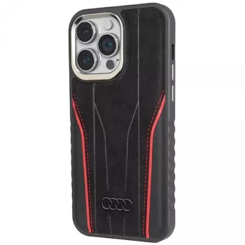 Audi Ægte læder MagSafe iPhone 14 Pro Max 6,7 inch Sort-Rød Hardcase